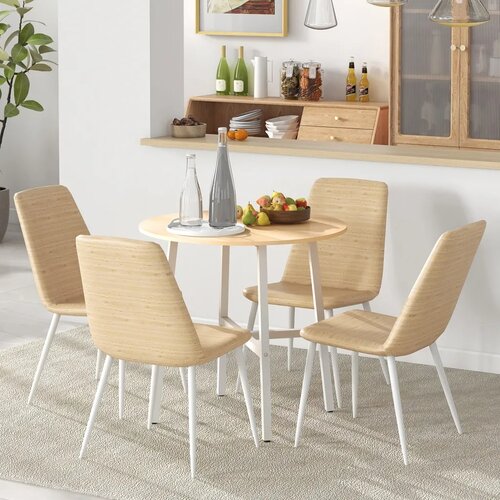  Blagovaonski stol industrijski stil zaobljeni dizajn stabilan do 60 kg &amp;Oslash;80 x 76V cm prirodno drvo/bijela Slike