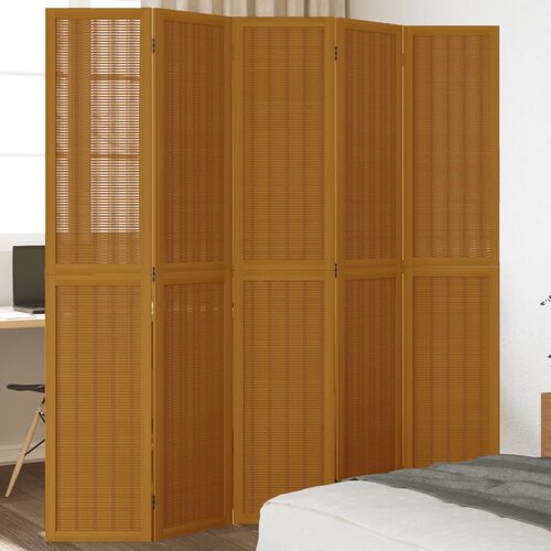  The Living Store Paravan 5-delni rjav trden les pavlovnije - Pregrada Za Prostor, (21494188) Slike