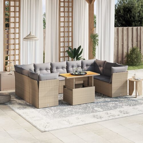 vidaXL 10-dijelni set vrtnih sofa s jastucima bež od poliratana Cijene