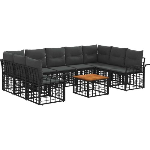 Set vanjskih sofa 10 pcs Crna i tamno siva Poliester - Crna i tamno siva sa stolom Cene
