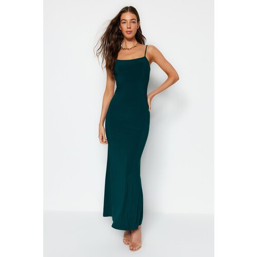 Trendyol Emerald Green Fitted/Simple Maxi Stretch Knit Dress with Straps Slike