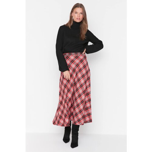 Trendyol Red Check Pattern Waist Chain Detail Woven Skirt Slike