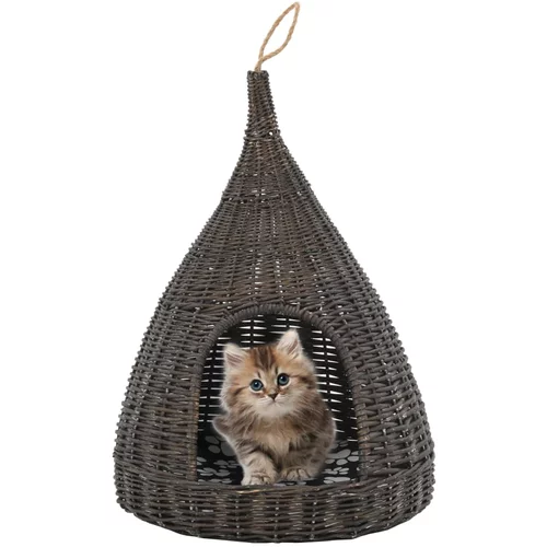 vidaXL Kućica za mačke s jastukom siva 40 x 60 cm od prirodne vrbe