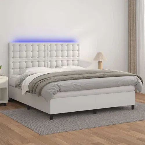  Box spring postelja z vzmetnico LED bela 180x200cm umetno usnje, (20893326)