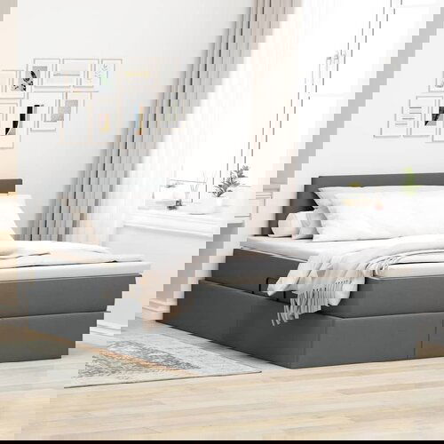 vidaXL Krevet S LED lampica s pohranom Tamno siva 120 x 200 cm tkanina Cene