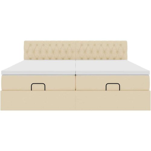 VidaXL otomanski okvir kreveta s madracima krem 200x200cm od tkanine Slike