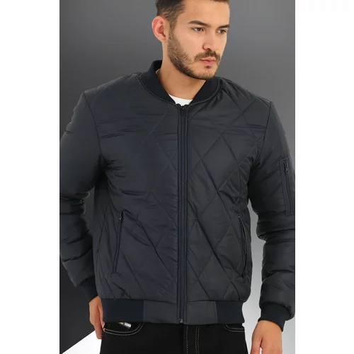 River Club Men's Navy Blue Water And Windproof Quilted Patterned Sports Jacket