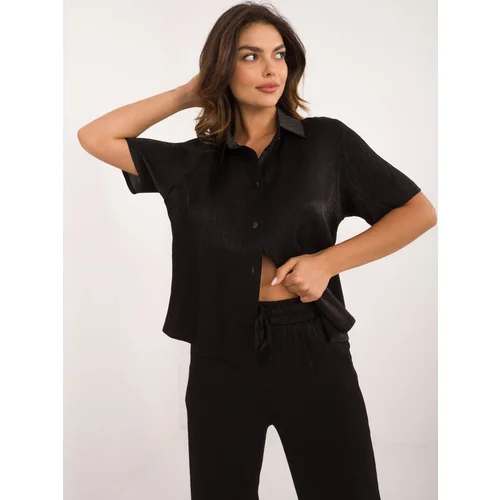 Fashion Hunters Black glossy two-piece set with trousers