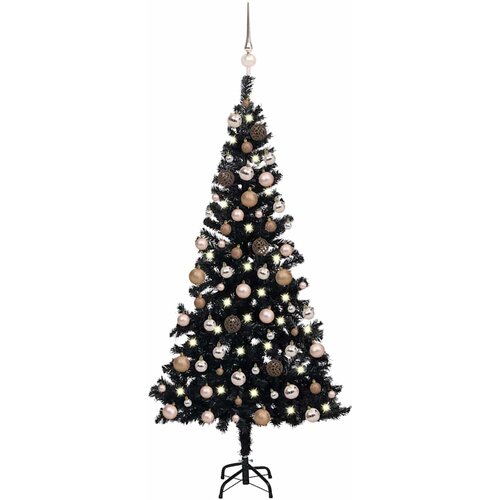  Umjetno osvijetljeno božićno drvce s kuglicama crno 120 cm PVC Cene