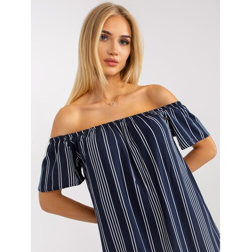 Fashion Hunters Navy blue viscose Spanish dress with stripes FRESH MADE Cene