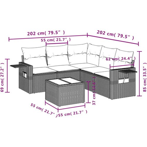 vidaXL 6-dijelni set vrtnih sofa s jastucima bež od poliratana Cijene
