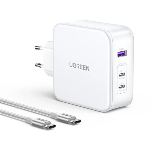 Ugreen Nexode 3-portni USB-C punjač od 140 W s PD 3.1 GaN i uključenim 240 W USB-C kablom bijeli Cijene