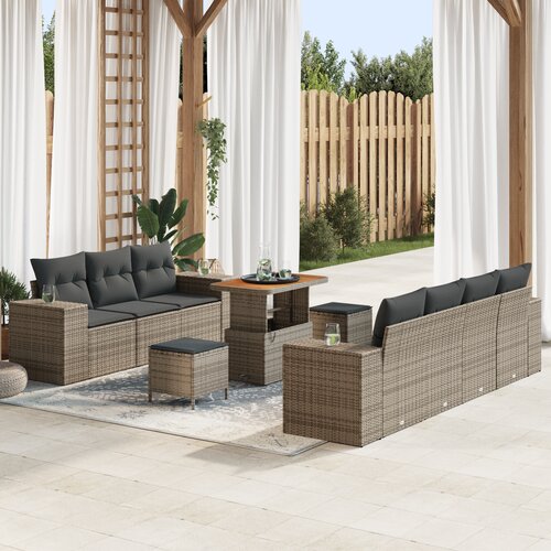 vidaXL 10-delni vrtni kavč set z blazinami sivi poli ratan acacia Cene