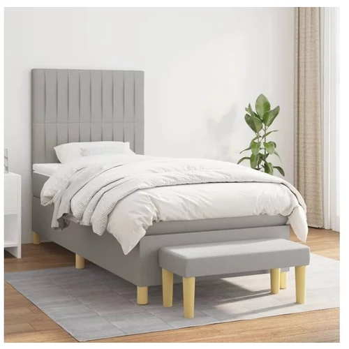  Box spring postelja z vzmetnico svetlo siv 100x200 cm blago