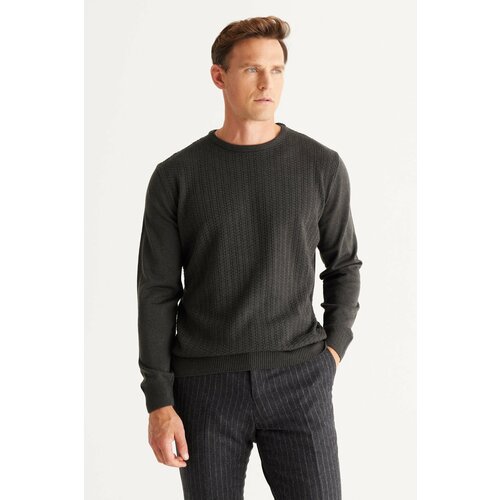 AC&Co / Altınyıldız Classics Men's Anthracite Anti-pilling Anti-Pilling Standard Fit Jacquard-Knitwear Front Sweater Slike