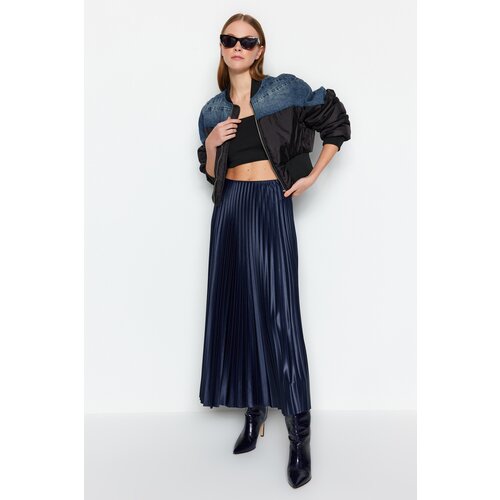 Trendyol Navy Blue Pleated Maxi Knitted Skirt Slike