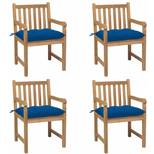  Vrtne stolice s plavim jastucima 4 kom od masivne tikovine