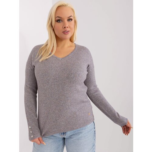 Fashion Hunters Dark gray casual sweater made of viscose in a larger size Slike
