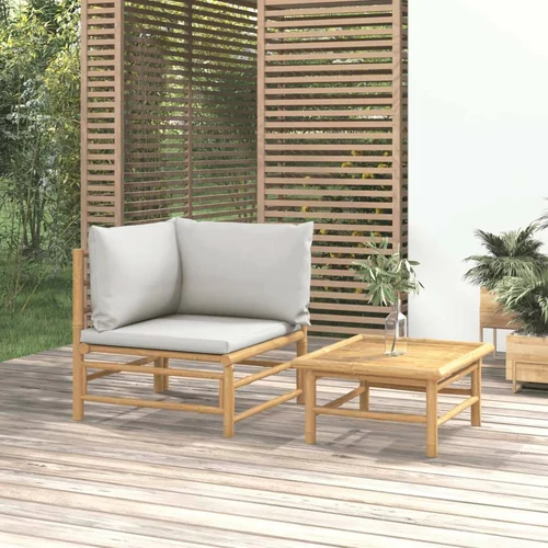 Vrtna sedežna garnitura in svetlo sive blazine 2-delna bambus, (20665378)