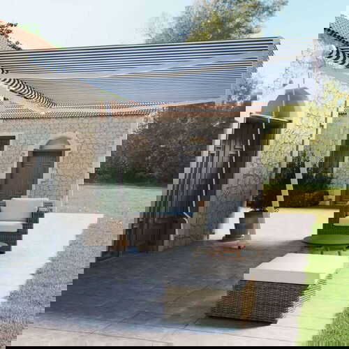  Prostostoječa ročno zložljiva tenda 500x350 cm modra/bela, (20729137) Cene