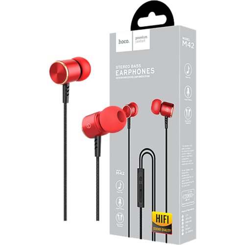hoco. Slušalice sa mikrofonom, 3.5 mm,dužina kabela 1.2 met,crvena – M42 Ice rhyme MIC, RD Cijene