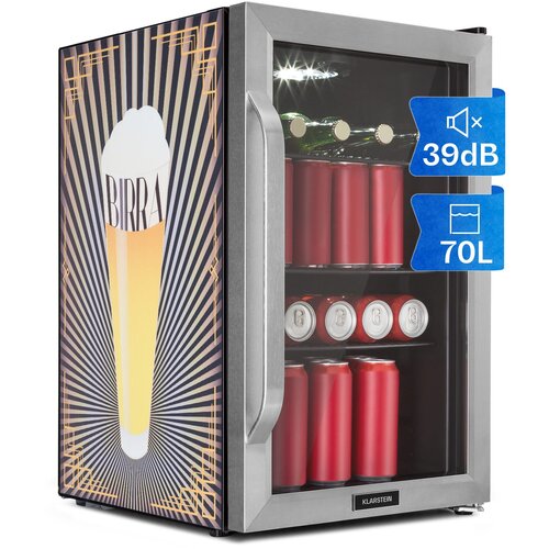 Klarstein Beersafe 70, Birra Edition, hladilnik, 70 litrov, 3 police, panoramska steklena vrata, nerjaveče jeklo Cene