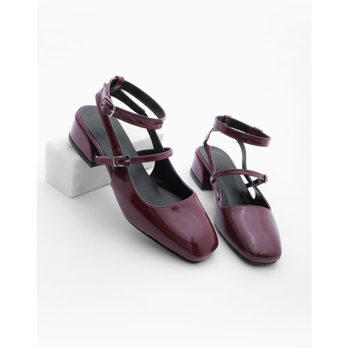 Marjin Women's Flat Toe Open Back Classic Heeled Shoes Hanse Burgundy Patent Leather Cene