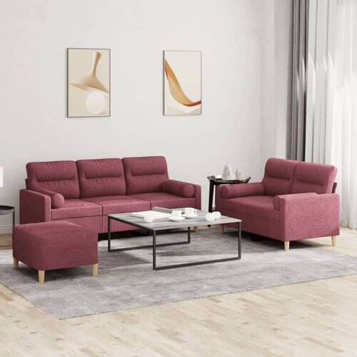  3-dijelni set sofa s jastucima crvena boja vina od tkanine Cene