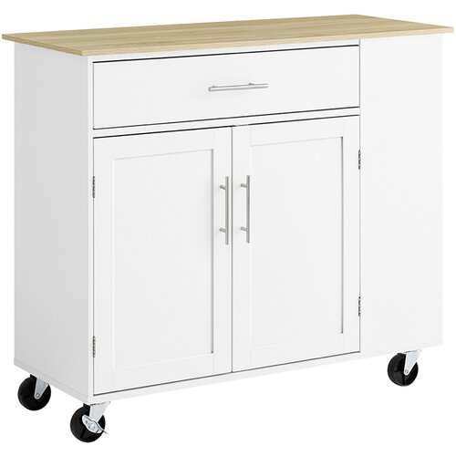 SoBuy kuhinjski otok s kolesi, predali in nastavljivimi policami, bela, 99x40x85 cm, model FKW133-WN, (5000053629) Slike
