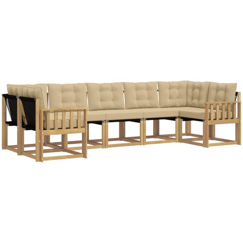  Set vanjskih sofa 7 kom. Bijela i bež Smeđa 304 x 128,5 x 73 cm Slike