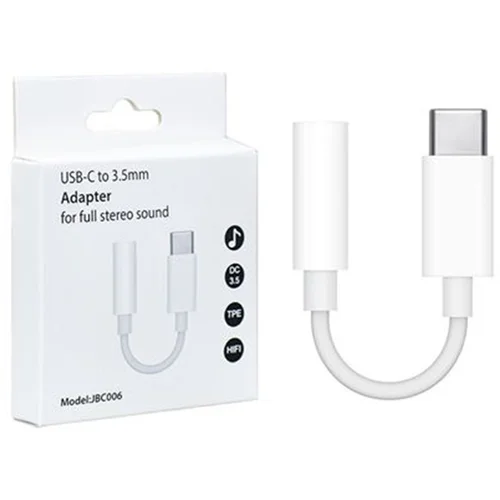 Audio kabl USB type-C plug to stereo 3.5 mm adapter cable, 10 cm white JBC006