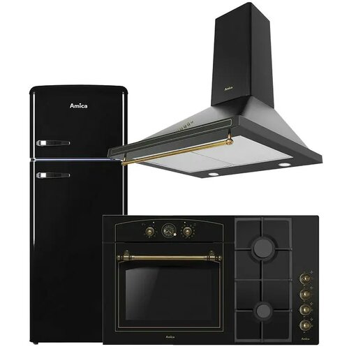 Amica retro komplet za apartmane, hladnjak 144 cm, crna _ap_01 Slike