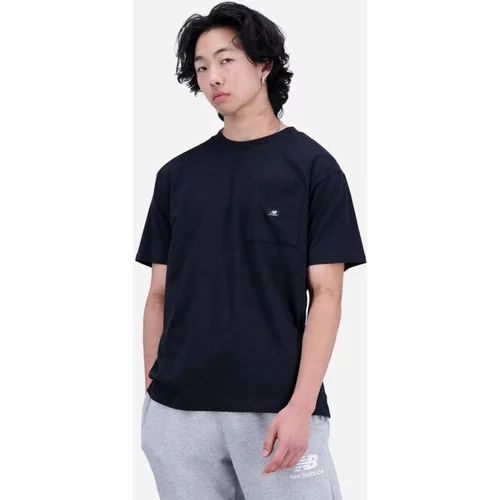 New Balance Bombažna kratka majica črna barva