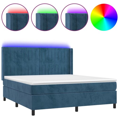 vidaXL Box spring postelja z vzmetnico LED temno modra 160x200cm žamet, (20894258) Cene