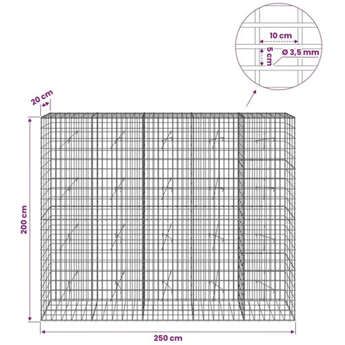  Gabion s žicom debljine 3 5 mm i mrežom 5x10 cm 250x20x200 cm - 20 cm 200 cm 250 cm Slike