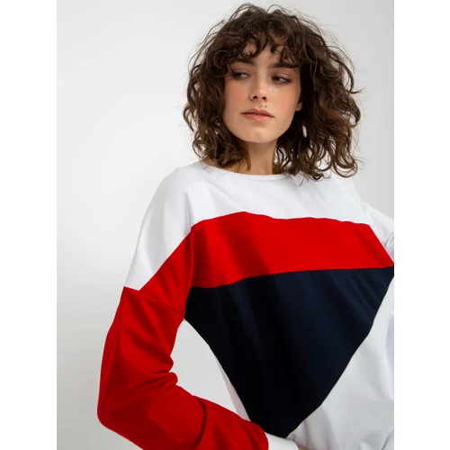 Fashion Hunters Women's basic white-red hoodless sweatshirt