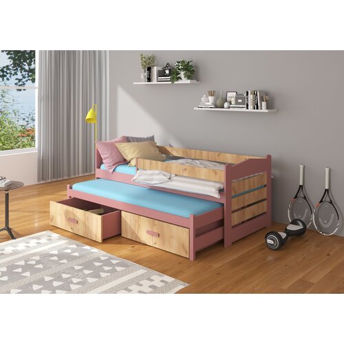 ADRK Dje�ji krevet TIARRO s ogradicom i madracima 87 cm - RU�I�ASTA-ZLATNI HRAST Cijene