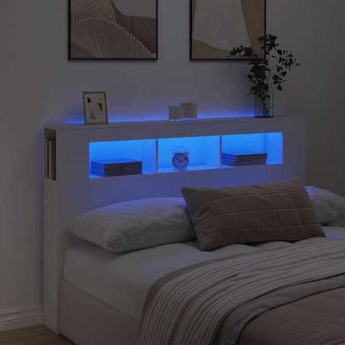 vidaXL LED posteljno vzglavje belo 160x18,5x103,5 cm inženirski les Cene