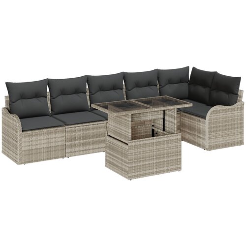 VidaXL 7-dijelni vrtni sofa set s jastucima svijetlosiva poli ratan, 2-sjedalna vrtna sofa s jastucima svijetlosiva poli ratan Slike
