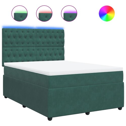 VidaXL Krevet s oprugama i madracem tamnozeleni 140x200 cm bar&amp;scaron;unasti Slike