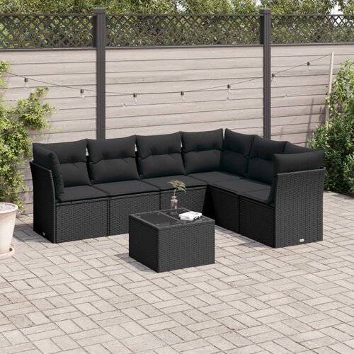 VidaXL 7-dijelni set vrtnih sofa od poliratana s jastucima crni Slike