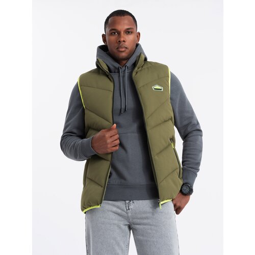 Ombre men&amp;#039;s quilted sleeveless jacket with neon accents - olive Slike