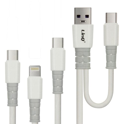 LINQ kabel 5 v 1, dvojni vhod usb / usb-c v usb-c lightning micro-usb - bel, (20649880) Slike