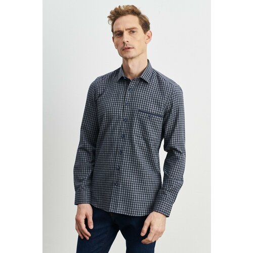ALTINYILDIZ CLASSICS Men's Navy Blue-gray Slim Fit Buttoned Collar Gingham Flannel Lumberjack Shirt Slike