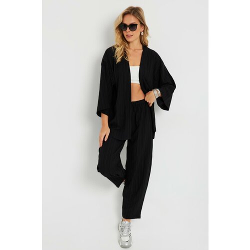 Cool & Sexy Women's Cress Kimono Suit Black Q983 Slike