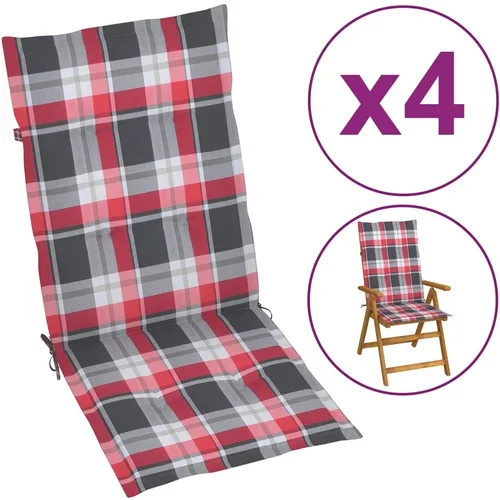 vidaXL Jastuci za stolice 4 kom crveni karirani 120x50x3 cm od tkanine