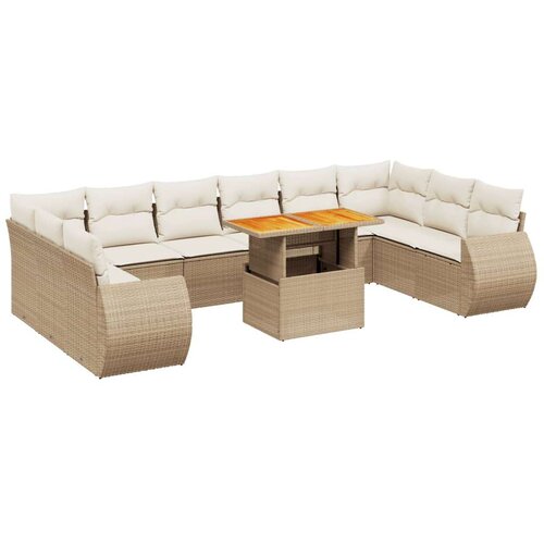 VidaXL 11-dijelni set vrtnih sofa od poliratana s jastucima bež Slike