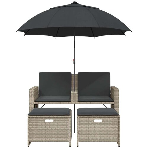 VidaXL Vrtna sofa 2-sjed sa suncobranom i tabureima svijetlo sivi Slike