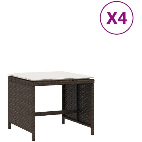  Vrtni taburei s jastucima 4 kom smeđi 40x40x35 cm od poliratana Slike