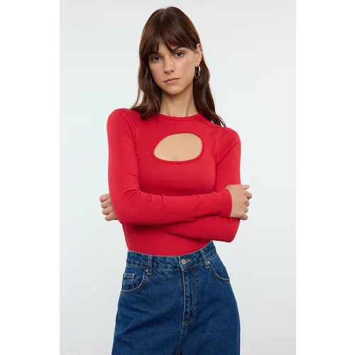 Trendyol Red Cut Out Detailed Fitted Stretchy Knitted Blouse